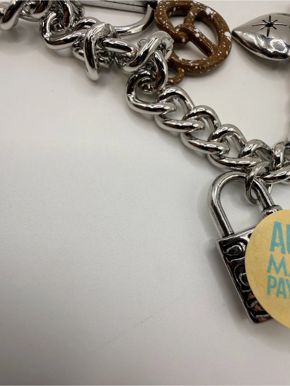 Silver Charm Chain Keyring with Heart, Padlock and Novelty Charms